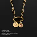 14K gold plated stainless steel necklace with 'G' letter and pink stone floral pendant - Gold / Letter G