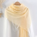 Pale yellow pleated cotton linen scarf with tassel fringe edges for women - Light Yellow