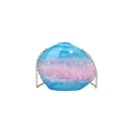 Artistic acrylic shell clutch with blue pink gradient pattern and gold chain strap - Colorful