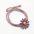 Pink wavy elastic hair tie with a small purple daisy floral charm for women - Pink Rope with Purple Flower