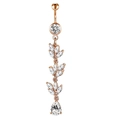 Rose gold navel ring with marquise and pear shaped cubic zirconia crystals - Rose Gold Leaf