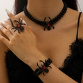 Gothic punk spider jewelry set with red gemstones including necklace, bracelet and ring - Eternal Black Red Ruby Spider 3-Piece Set (Bracelet+Ring+Necklace)