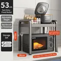 Grey 2-tier kitchen microwave stand with hooks for rice cooker and oven storage - 2-Tier Fixed-53cm-Gun Grey