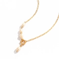 French style 18k gold stainless steel necklace with five baroque freshwater pearls - 5 Baroque Pearls Curb Chain