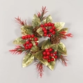 Christmas candle ring with red berries, pine cones and gold-edged green leaves - 11-Head Red Berry Pine Cone Candle Ring (No Light)