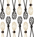 Detail of hand-woven cord necklace pouches in black and beige with adjustable beads - White