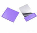 Portable stainless steel square makeup mirror with purple PU leather protective sleeve - Violet