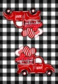 Strofinaccio da cucina assorbente con camion rossi vintage e cuori su scacchiera - Camioncino Rosso XOXO(MB1-4)