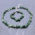 Green natural crushed stone necklace and bracelet set with adjustable lobster clasp - Bracelet / South African Jade