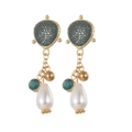 Orecchini vintage placcati oro 18K con pietre verdi e perle a goccia bianche - Stile 2