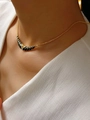 18K gold plated necklace with black and white enamel stripes worn by a fashion model - E0919 Black Necklace