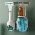 Wandmontiertes Bad-Organizer-Set mit blauem Becher und automatischem Zahnpastaspender - Set aus Einzelbecher & Zahnpastapresse / Azurblau