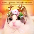 Christmas reindeer antler headband with floral accents for small pet cats and dogs - Christmas Theme Flower Antler Headdress