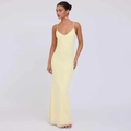 Eng anliegendes hellgelbes Maxikleid mit V-Ausschnitt und Spaghettiträgern in eleganter Form - Gelb