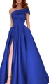 Robe de soirée monobretelle en satin bleu royal avec fente haute et silhouette de bal - S / Bleu saphir