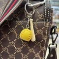 Mini yellow softball and wooden baseball bat keychain pendant hanging on a bag - 4.5CM Short Bat/Dark Yellow Ball