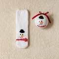 Calcetines navideños de muñeco de nieve en tejido coralina con caja de regalo de bola - Talla única / Adulto Muñeco de Nieve Blanco con Sombrero Negro (con Bola)