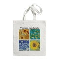 White canvas tote bag featuring Vincent Van Gogh oil painting prints with double handles - Masterpieces Collage