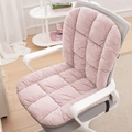 Plush light pink heated office chair cushion with integrated backrest and thick padding - Checkered Light Pink