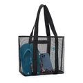 Large capacity black mesh beach tote bag featuring items for travel and swimming storage - Black