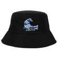 Black cotton bucket hat with classic ocean wave embroidery and Japanese text detail - Adjustable / Black