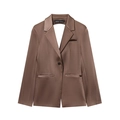 Brown satin blazer suit set featuring back slit and smooth glossy finish fabric - XS / Blazer Top