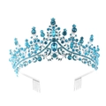 Detailed view of luxury bridal crown with silver frame and brilliant blue rhinestones - Hair Comb Style Blue