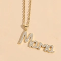 Goldene Edelstahlkette mit glitzerndem 'Mama' Buchstabenanhänger und Kristallen - Mama Buchstabe-Weißer Zirkonia