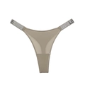 Sexy champagne satin thong with LOVE rhinestone wide waistband for fitness and sport - S / Champagne