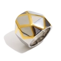 Minimalistische brede ring met geometrische facetten in zilver en 18K goud tweekleurig - US 7 / Sferische Tweekleurige Geometrische Stijl Type 2 (YYR023309)