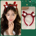 Festive red reindeer antler headband with plaid bow and white plush pom-pom detail - 3# Christmas Headband-Red Antler