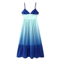 Vestido largo sexy degradado azul con aberturas y cuello en V para lucir en vacaciones - S / Azul Cielo/Degradado Azul Blanco