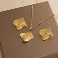 Golden jewelry set with square woven texture necklace and stud earrings in a gift box - Square Woven Textured Style (E804-6)