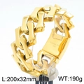 Pulsera cubana de acero inoxidable dorado, cadena de eslabones gruesos 200x32mm - Pulsera 22cm / Oro Pulido