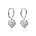 Silver stainless steel hoop earrings featuring radiant heart charms with zircon inlay - Sunburst Heart Pendant with Zircon / Silver