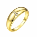 Gold plated dome ring featuring three sparkling inset cubic zirconia in a minimalist style - Gold Single Row