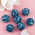 Ronde blauwe polymeerklei kralen met sprankelende blauwe en witte strass steentjes - 16mm Pauwenblauw Ronde Kraal
