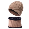 Men's winter knit beanie and scarf set with thick fleece lining in khaki finish - Hat + Neck Warmer Set / Khaki