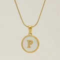 18K gold plated snake chain necklace featuring a white shell pendant with letter P - Letter P
