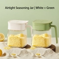 Multifunctional glass spice jar set in white and green with ergonomic handle - 2-Piece Set Airtight Spice Jar | White + Green (600ml Total)