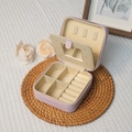 Pink PU leather mini jewelry box with mirror on woven mat for rings and necklaces - Double Layer with Mirror-Light Pink