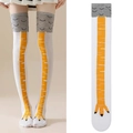 Funny chicken feet over-knee socks in white with orange knit pattern for women - One Size / Over Knee Chicken Leg Socks - White/Yellow