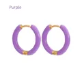 Minimalist 12mm purple enamel hoop earrings in stainless steel with golden clasp - Purple