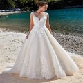 Ivory white sleeveless V-neck lace ball gown wedding dress with floral embroidery - US 2 / White