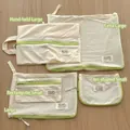 Set de 5 bolsas organizadoras de viaje de nailon blanco crema con cremalleras verdes - Rectangular Pequeño / Beige