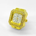 Elegante reloj de anillo cuadrado dorado para parejas con bisel y esfera de cristales - Dorado