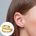 Doppelreihige goldene Ohrmanschette mit klaren Zirkonia für Ohren ohne Löcher - KC Gold 12020