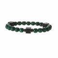 Malachite and black volcanic stone beaded bracelet with natural stone texture on white back - Malachite and Volcanic Lava