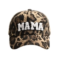 Casquette de baseball léopard avec broderie MAMA en polaire blanche sur fond blanc - MAMA-Léopard