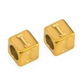 Golden 7mm square alphabet bead with engraved letter I for DIY necklace jewelry making - Letter I / Gold